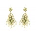 Designer dangle long traditional Earrings Gold Plated uncut white Stones 2.6'